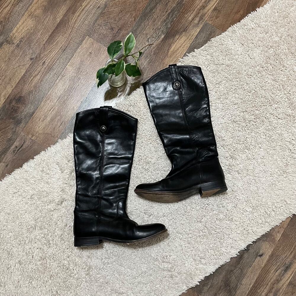 Frye Size 7.5 B Black Leather Melissa Button Tall Knee High Riding Boots
